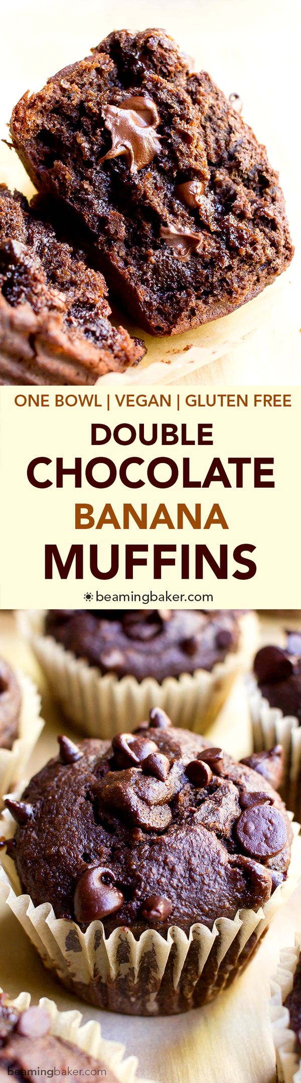 One Bowl Double Chocolate Banana Muffins (Vegan, Gluten Free, Dairy Free