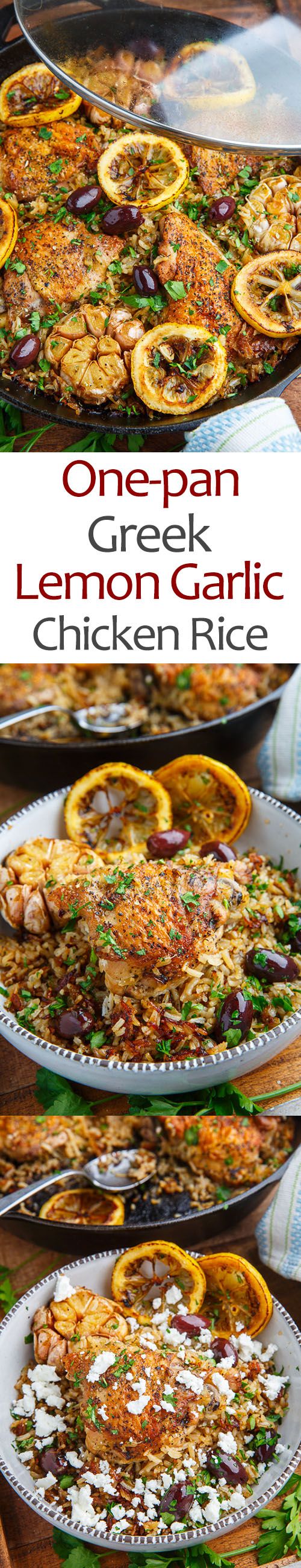 One Pan Greek Lemon Chicken Rice with Roast Garlic