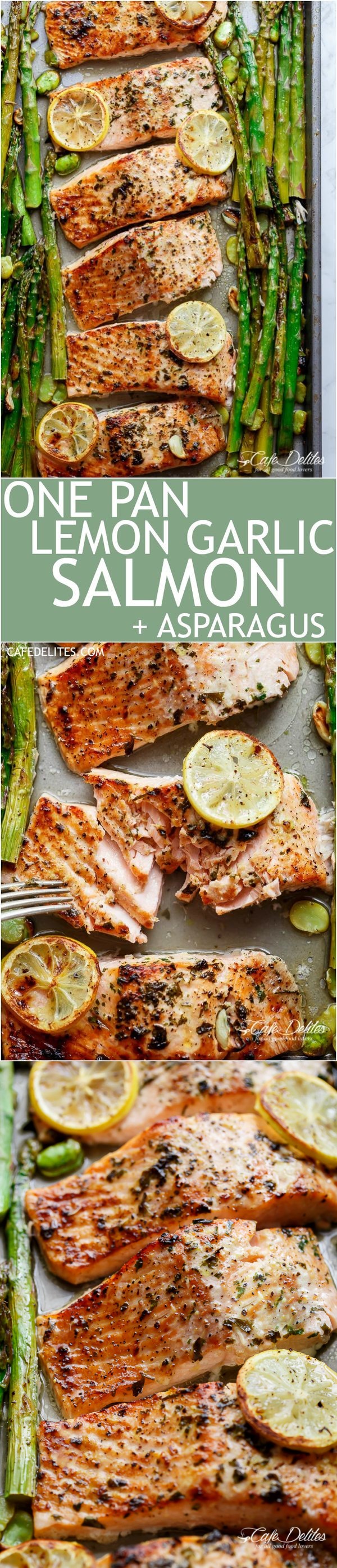 One Pan Lemon Garlic Baked Salmon + Asparagus