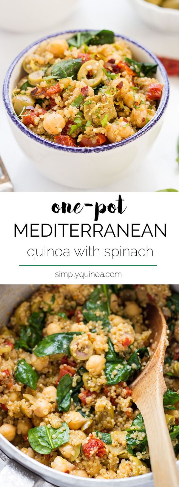 One-Pot Mediterranean Quinoa with Spinach + Chickpeas