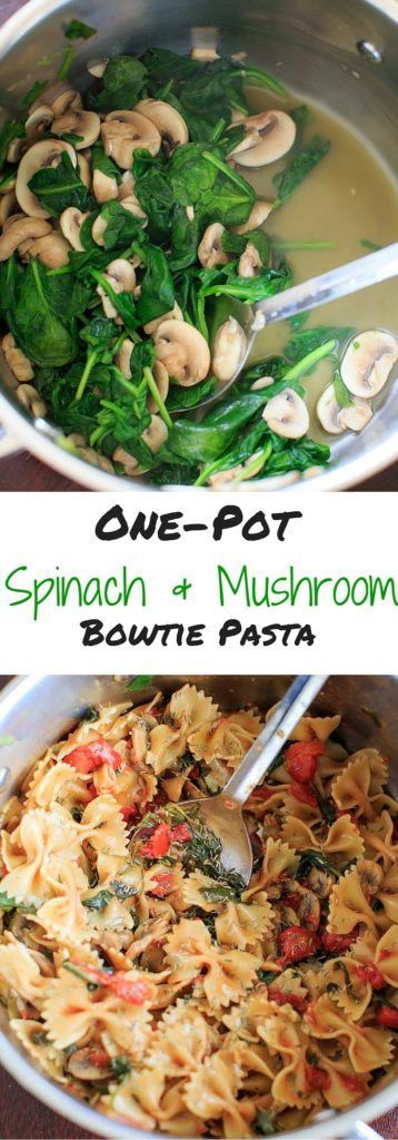 One Pot Spinach and Mushroom Bowtie Pasta