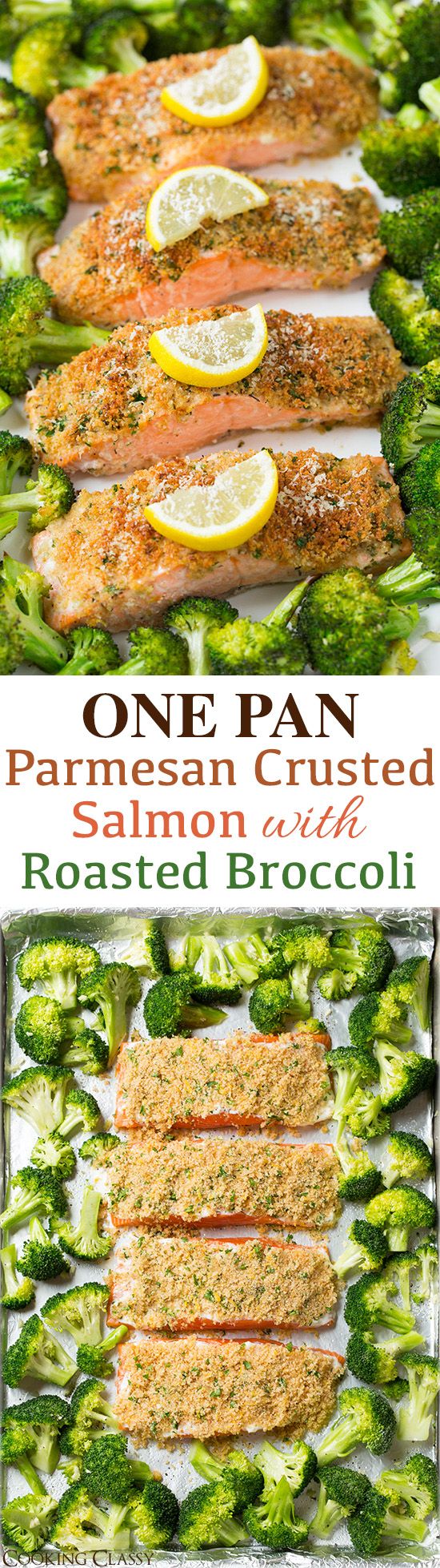 One Sheet Pan Parmesan Crusted Salmon with Roasted Broccoli