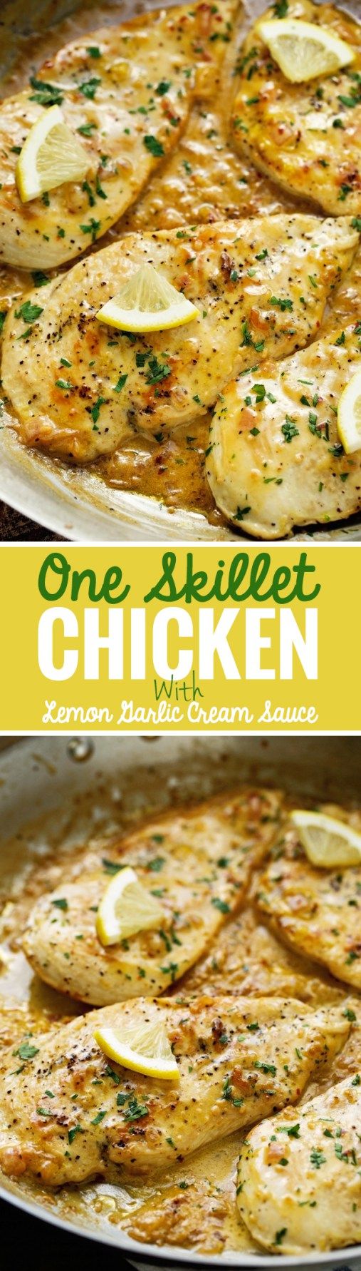 One Skillet Chicken with lemon Garlic Cream Sauce