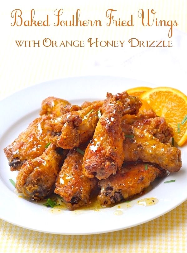 Oven Baked Southern Fried Chicken Wings with Orange Honey Drizzle