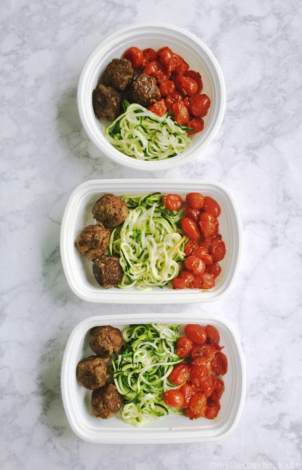 Paleo Meatballs with Zoodles (Freezable Healthy Lunches