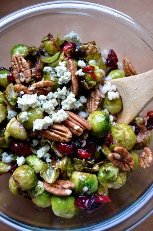 Pan-seared brussels sprouts with cranberries & pecans