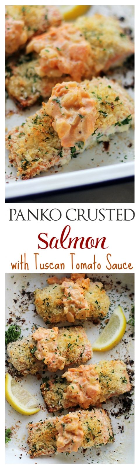 Panko-Crusted Salmon with Tuscan Tomato Sauce