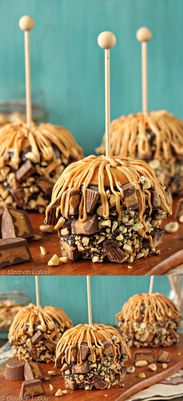 Peanut Butter Caramel Apples With Chocolate and Peanut Butter Cups