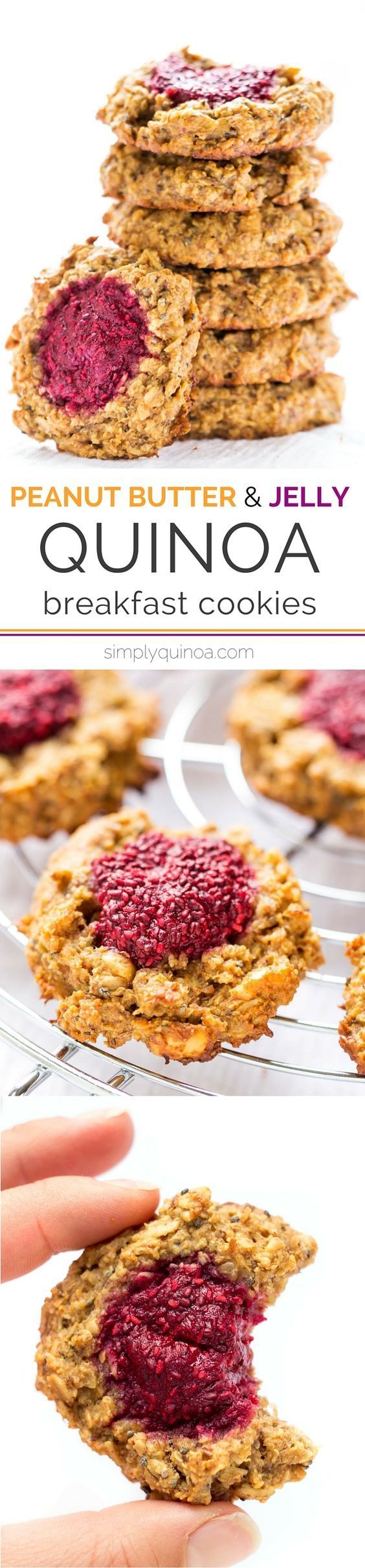 Peanut Butter + Jelly Quinoa Breakfast Cookies