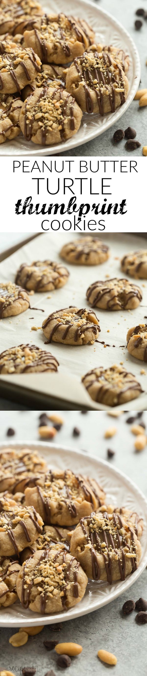 Peanut Butter Turtle Thumbprint Cookies