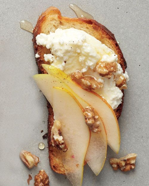 Pear, Walnut, and Ricotta Crostini