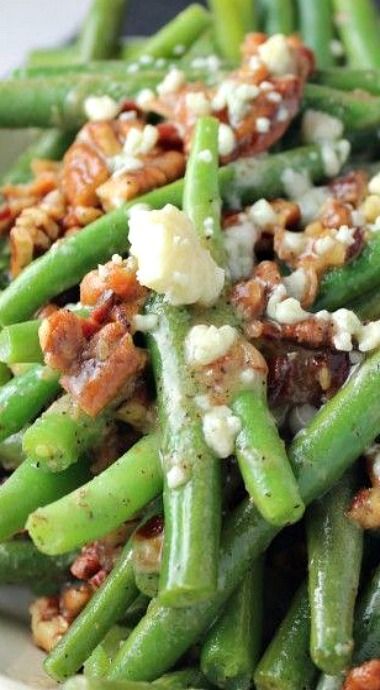 Pecan, Bacon and Blue Cheese Green Beans