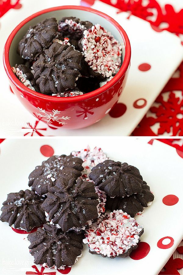 Peppermint bark spritz snowflakes