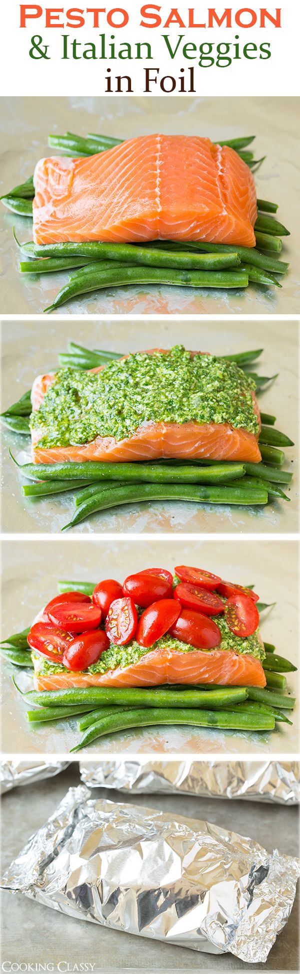 Pesto Salmon and Italian Veggies in Foil