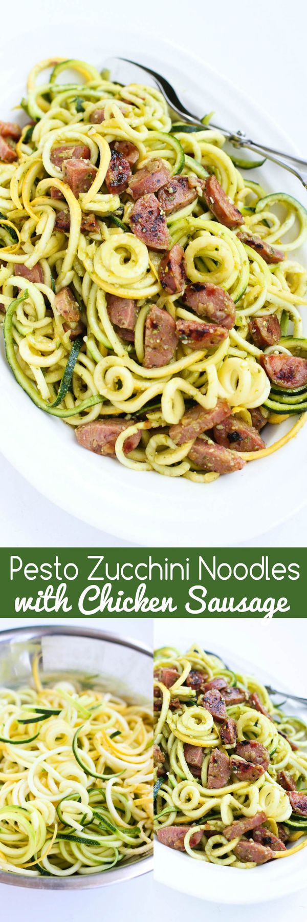 Pesto Zucchini Noodles Recipe with Chicken Sausage