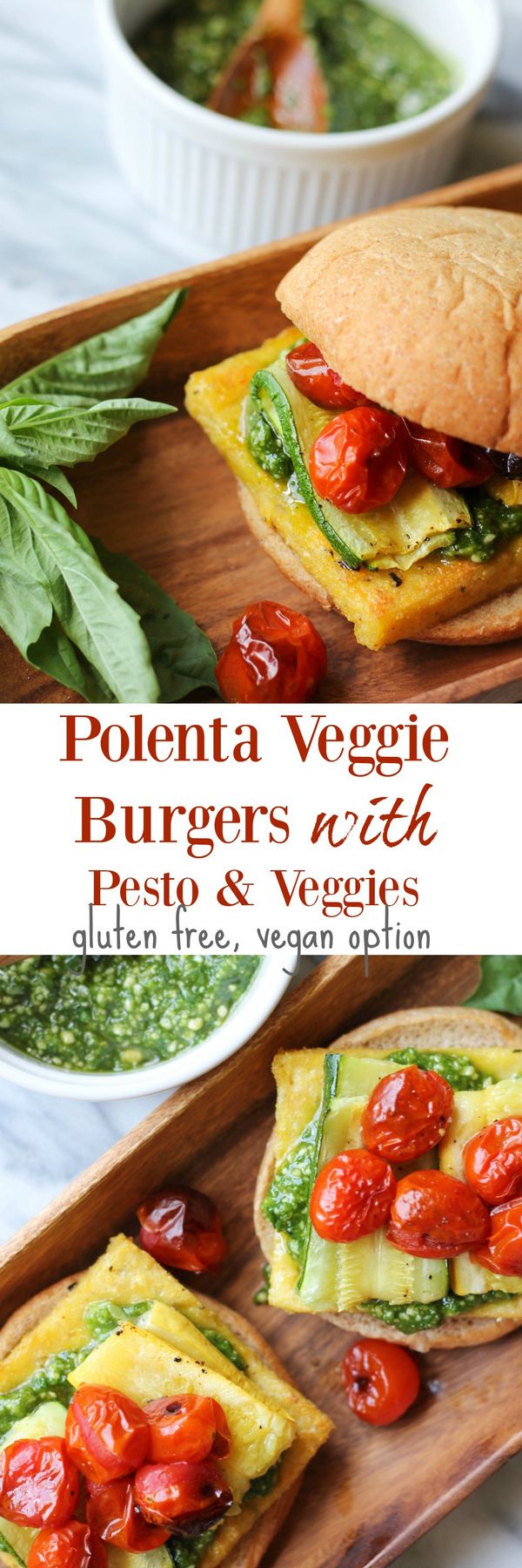 Polenta Veggie Burgers with Pesto & Veggies