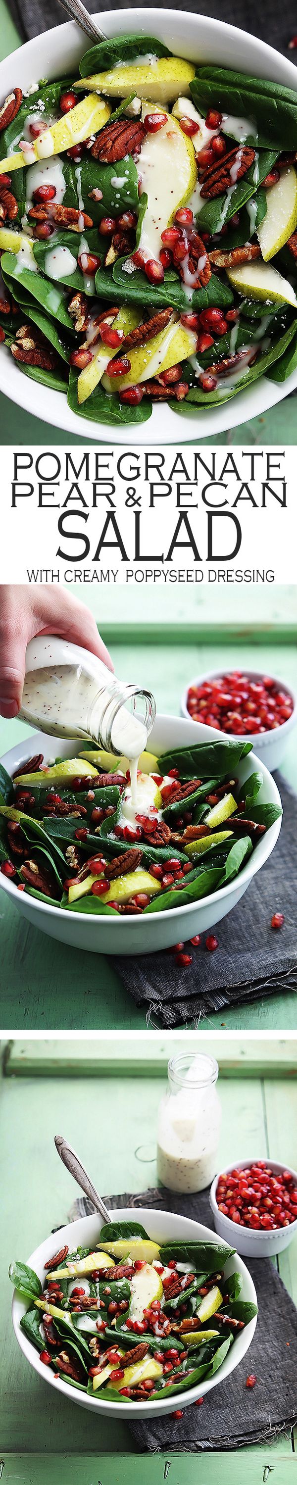 Pomegranate Pear & Pecan Salad with Poppyseed Dressing