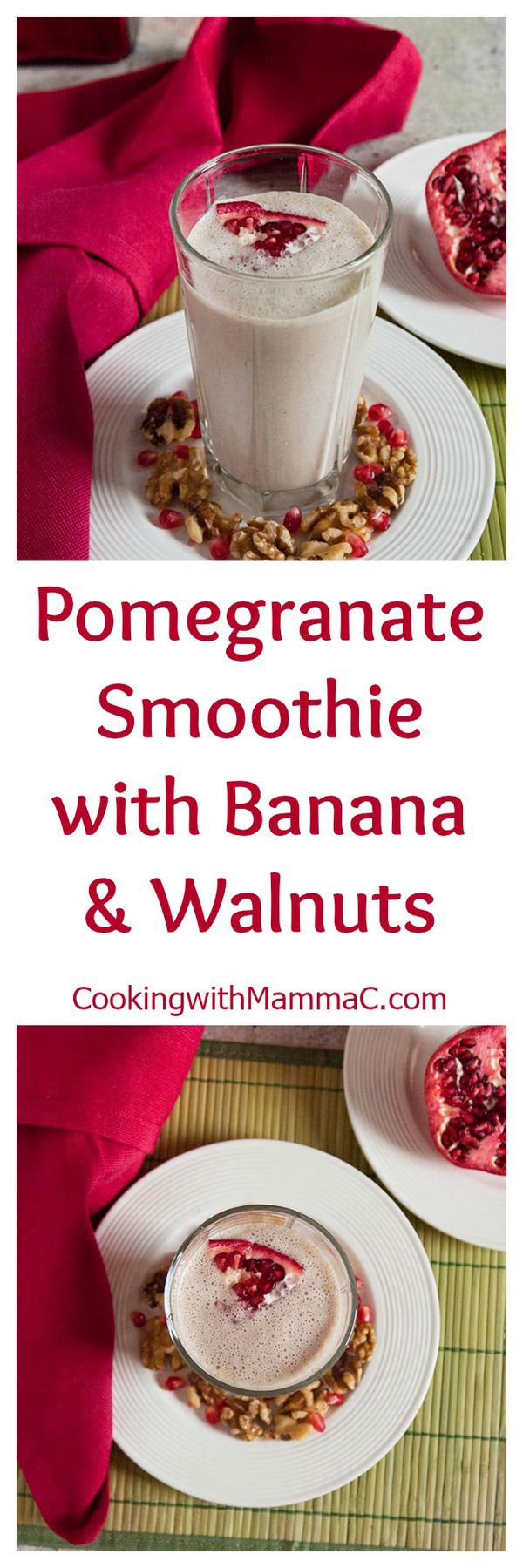 Pomegranate Smoothie with Banana and Walnuts