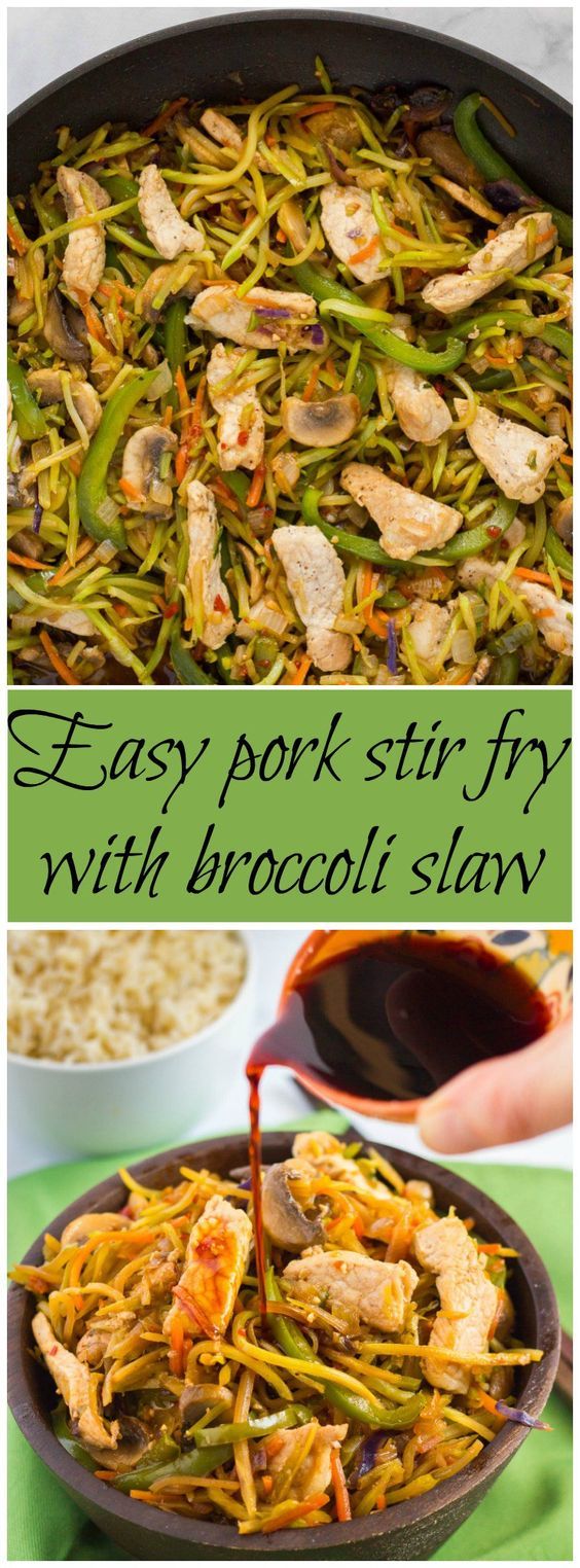 Pork and broccoli slaw stir fry