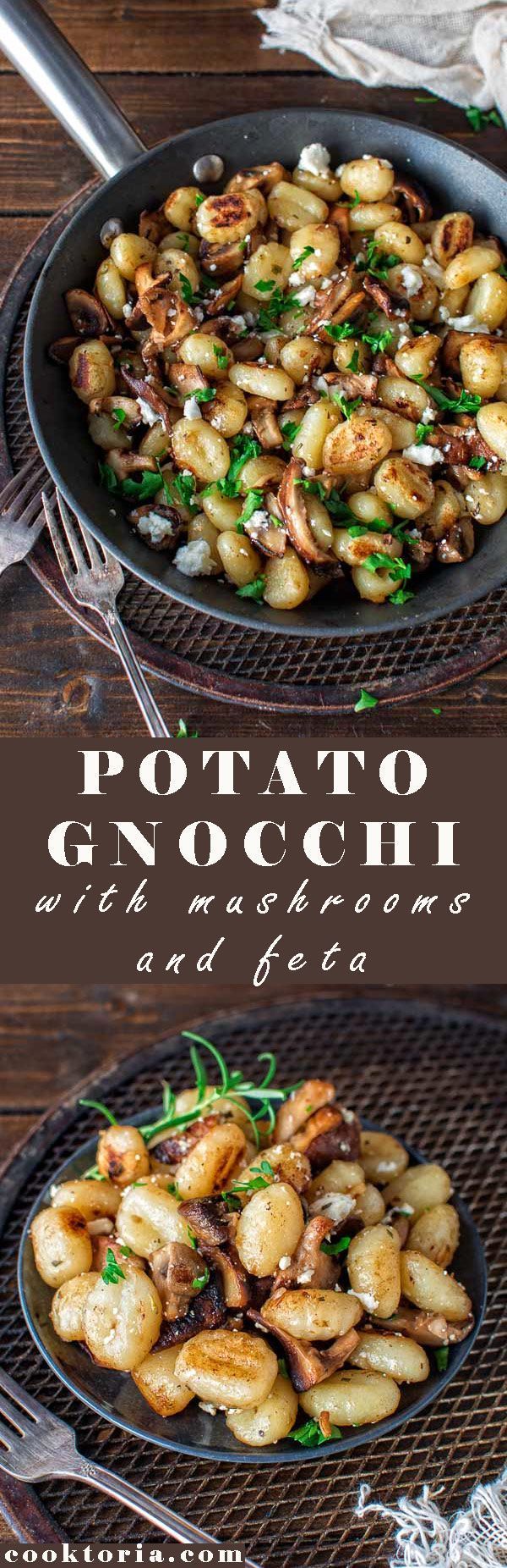 Potato gnocchi with mushrooms and feta