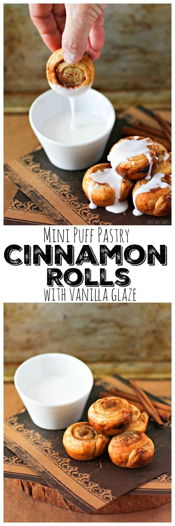 Puff Pastry Cinnamon Roll Bites with Vanilla Glaze