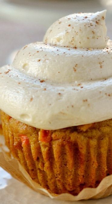 Pumpkin Carrot Cake Cupcakes with Maple Cream Cheese Frosting