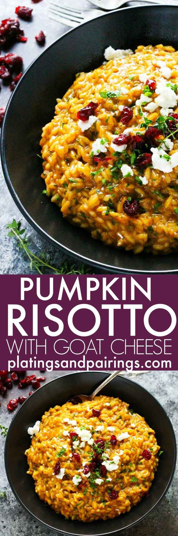 Pumpkin Risotto with Goat Cheese & Dried Cranberries