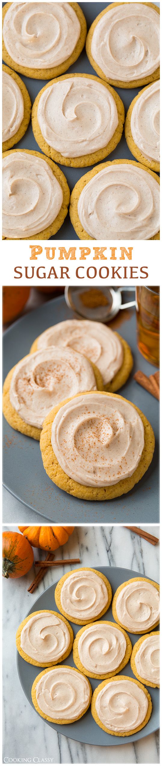 Pumpkin Sugar Cookies with Cinnamon Cream Cheese Frosting