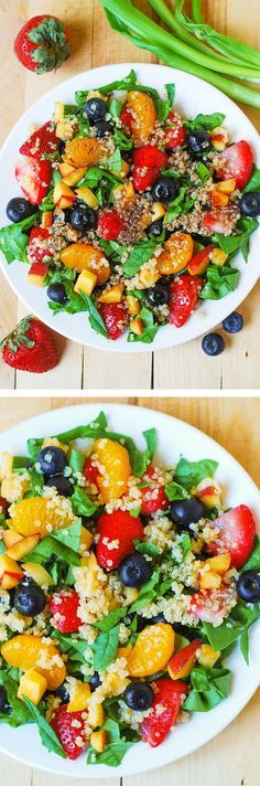 Quinoa salad with spinach, strawberries, and blueberries