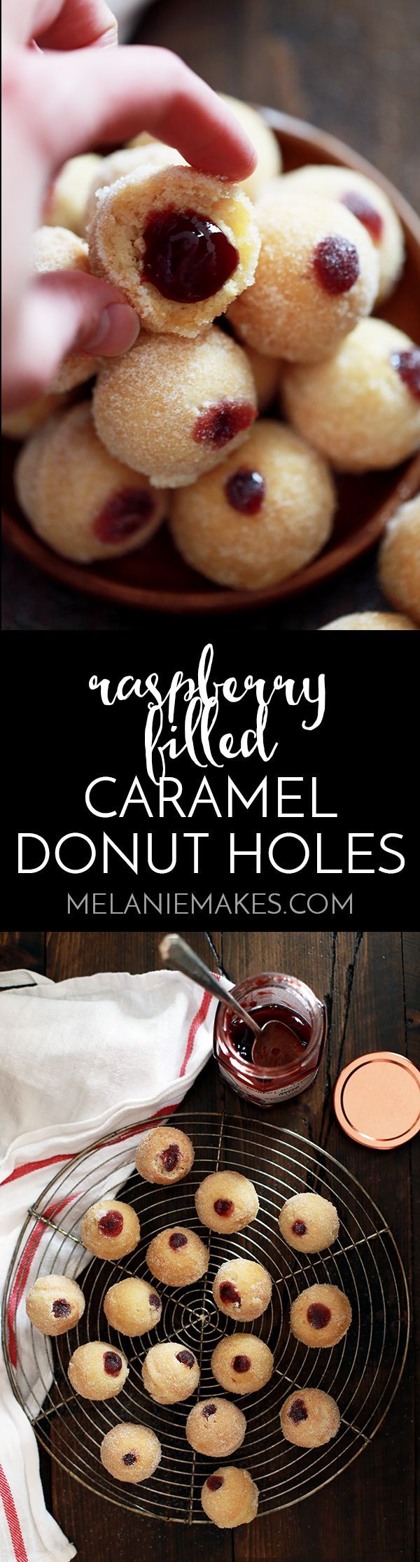 Raspberry Filled Caramel Donut Holes