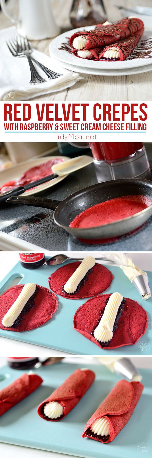 Red Velvet Crepes with Raspberry & Sweet Cream Cheese Filling