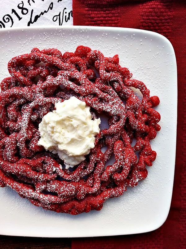 Red velvet funnel cake