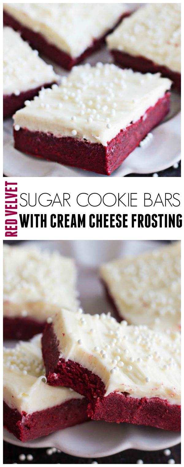 Red Velvet Sugar Cookie Bars with Cream Cheese Frosting