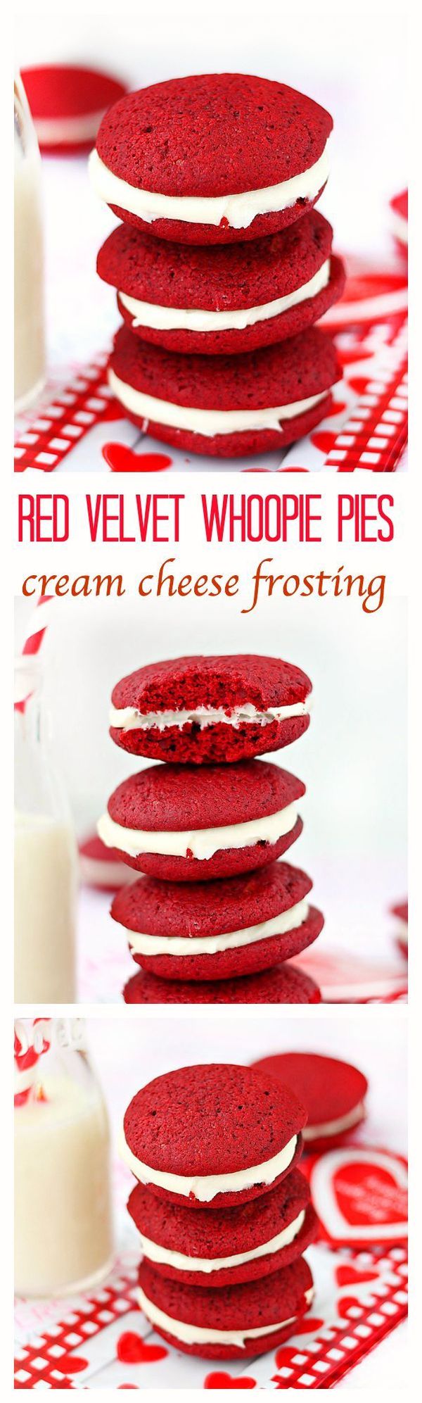 Red velvet whoopie pies with cream cheese frosting