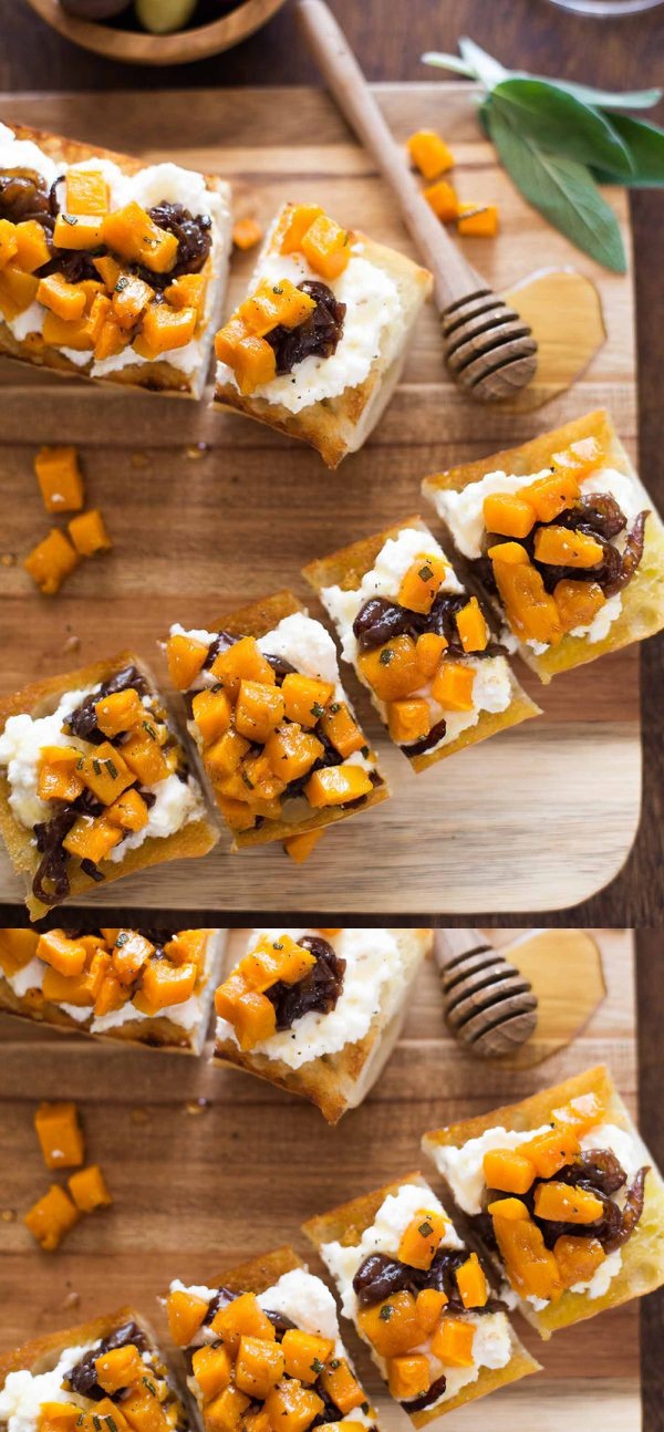 Red Wine Caramelized Onions and Butternut Crostini