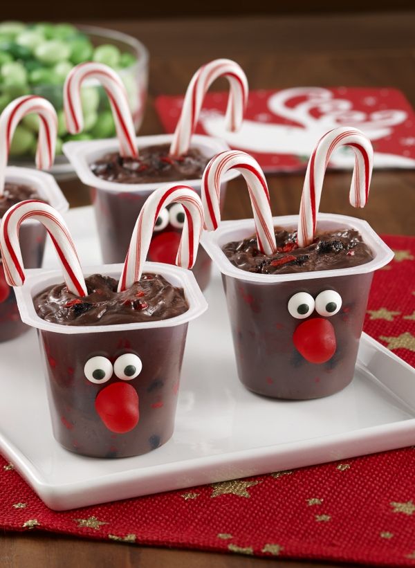 Reindeer Candy Cane Pudding Cups