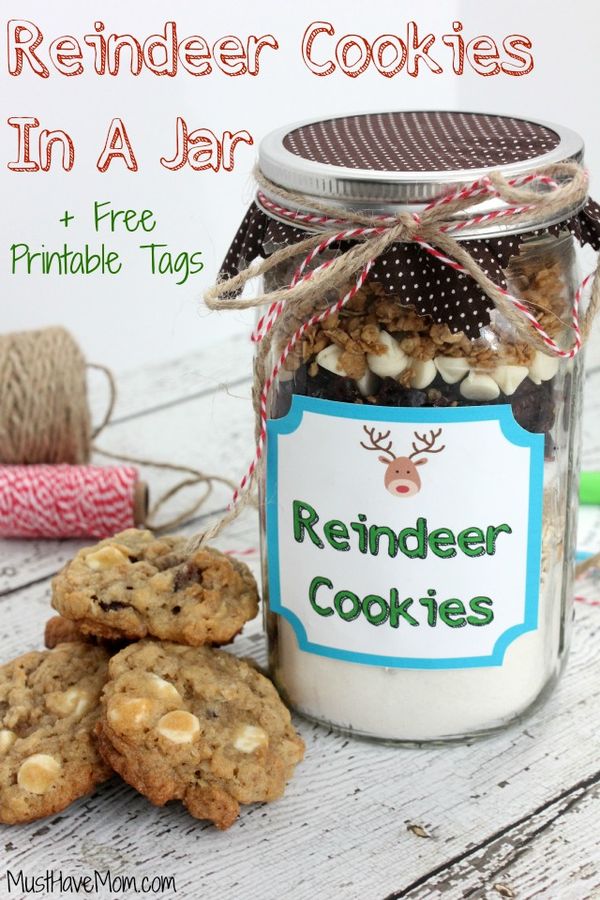 Reindeer Cookies In A Jar + Free Printable Tags