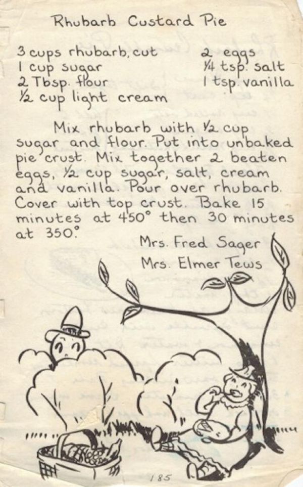 Rhubarb Custard Pie - Recipe from 1950's Wisconsin Church Cookbook