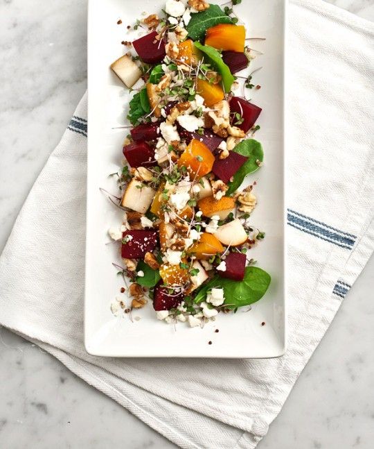 Roasted beet, pear & walnut salad