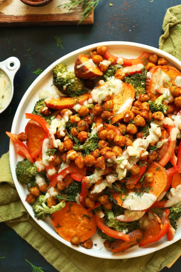 Roasted Broccoli Sweet Potato Chickpea Salad