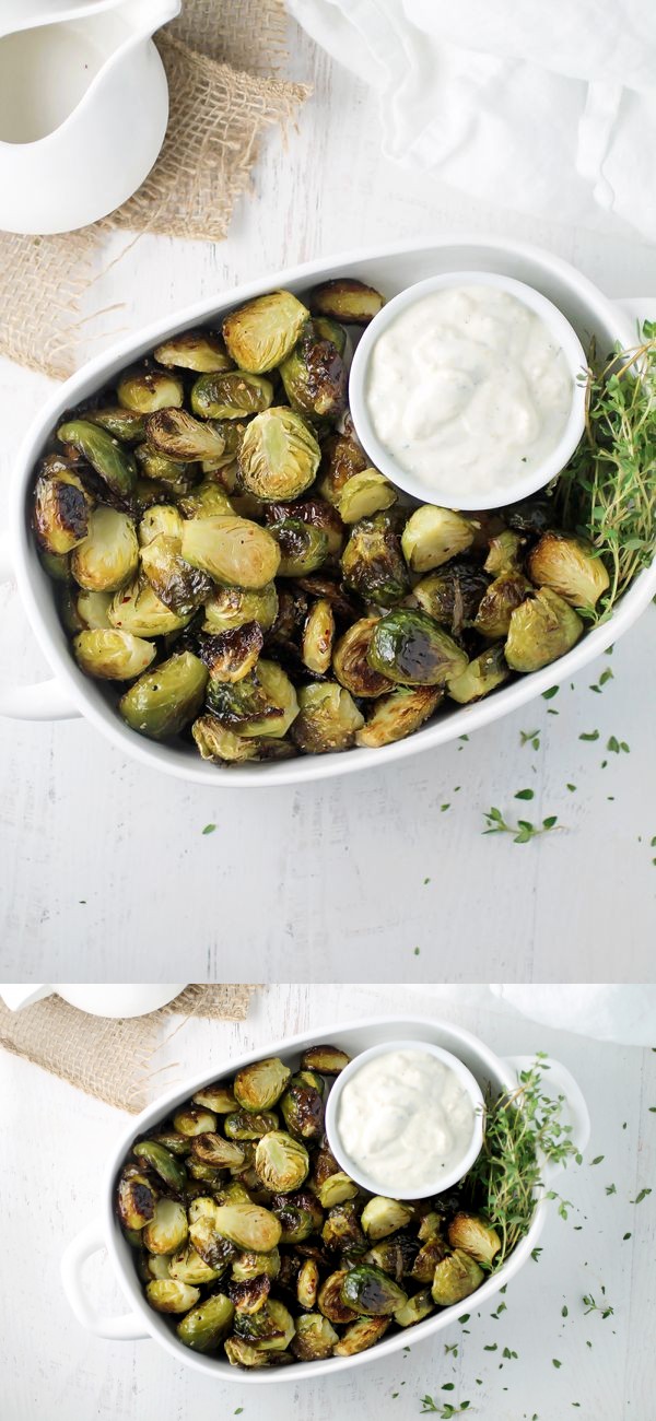 Roasted Brussels Sprouts with a Garlic Parmesan Dip
