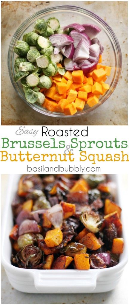 Roasted Butternut Squash, Brussels Sprouts, & Onion