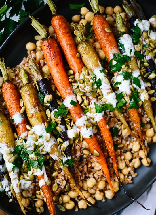 Roasted Carrots with Farro & Chickpeas