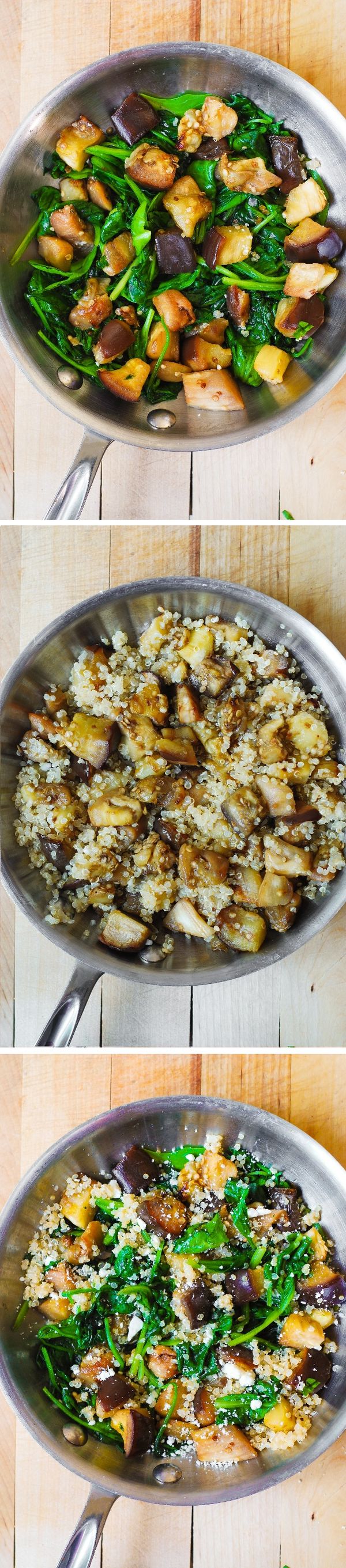 Roasted Eggplant with Spinach, Quinoa, and Feta