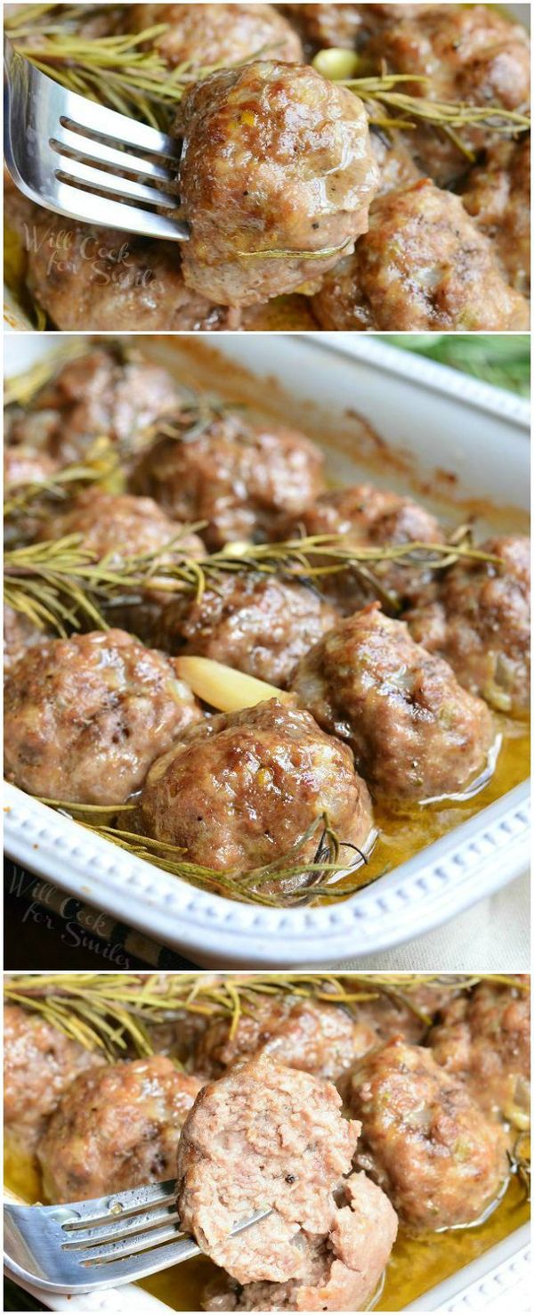 Roasted Garlic Rosemary Baked Meatballs