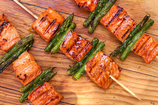 Salmon and Asparagus Kebabs