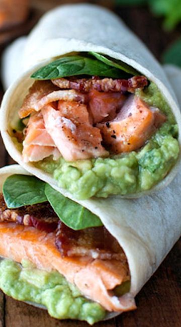 Salmon, Guacamole, and Bacon Wraps