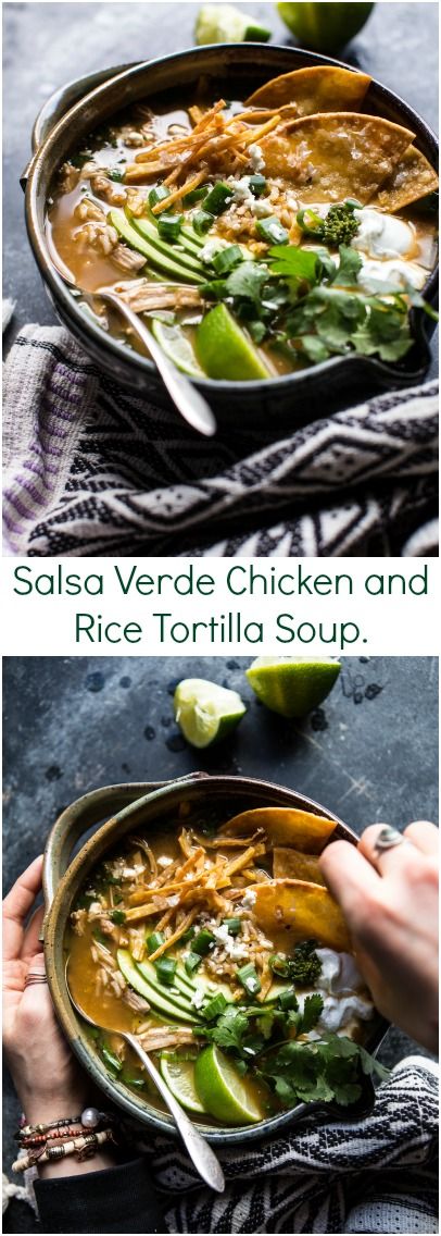 Salsa Verde Chicken and Rice Tortilla Soup