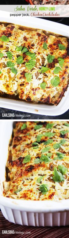 Salsa Verde Honey Lime Pepper Jack Chicken Enchiladas