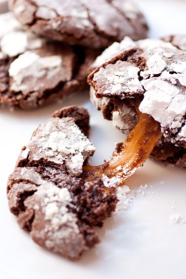 Salted Caramel Stuffed Chocolate Crinkle Cookies